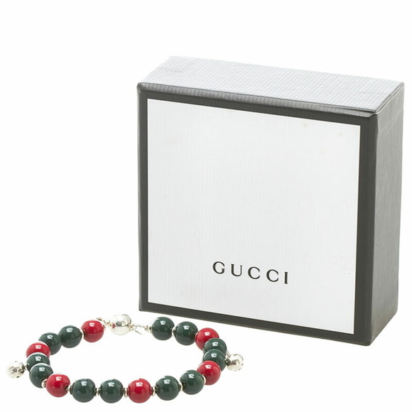 Gucci | Jewelry | Gucci Bracelet Green Red Silver Metal Ladies | Poshmark